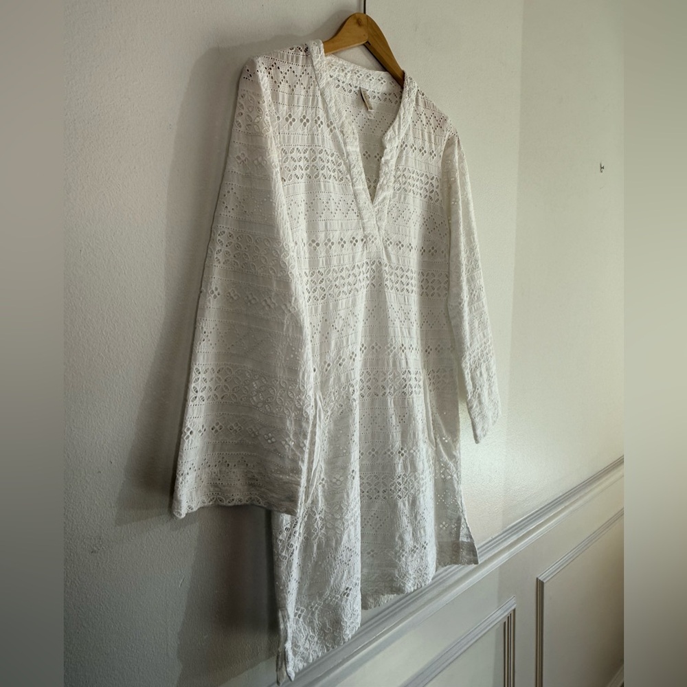 Helen Jon Eyelet Embroidered Tunic Beach Swimsuit Cover-Up With Pockets Size XS - Picture 6 of 10